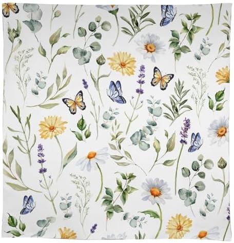Watercolor Wildflowers Tablecloth, Summer Daisy Lavender Eucalyptus Branches Leaves Print Table Cover for Tea Party Weddings Indoor Outdoor Dining 60x120in