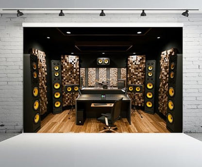 10x6.5ft Recording Studio Backdrop Professional Sound Mixer Sound Source Equipment Listening Device Operation Desk Background Singer Music Producer Party Decor Photo Booth Studio Props