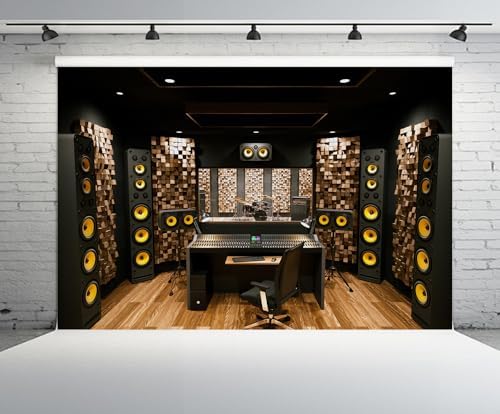 12x8ft Recording Studio Backdrop Professional Sound Mixer Sound Source Equipment Listening Device Operation Desk Background Singer Music Producer Party Decor Photo Booth Studio Props