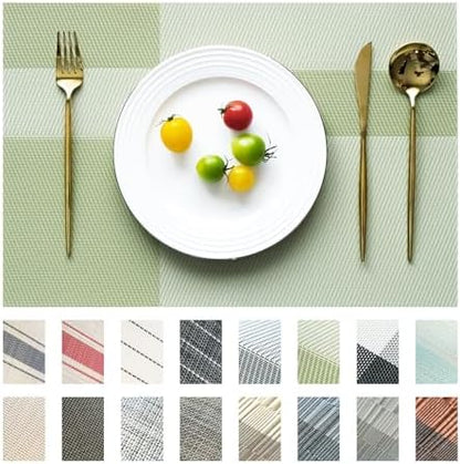 Placemats Set of 4 Vinyl/Plastic Woven Place Mats for Kitchen Table Indoor/Outdoor Washable Placemat Wipeable Dining Table Mats (Green Cube,4)