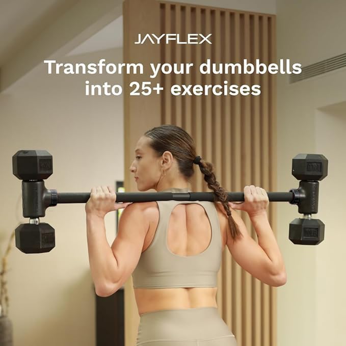 Jayflex Hyperbell Dumbbell Converter - Convert Dumbbells to Barbell Set and Kettlebell for Home Fitness - Adjustable & Up to 200 lb Capacity Weight Barbell for Weight Lifting