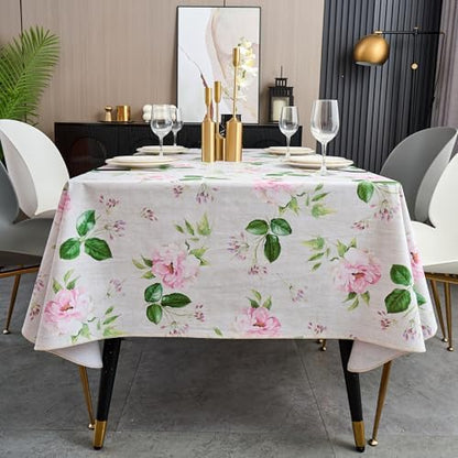LIBERECOO Reinforced Vinyl Tablecloth with Flannel Backing Waterproof Oil-Proof Floral Plastic Table Cloth Stain-Resistant Wipeable Table Cover Not Stiff