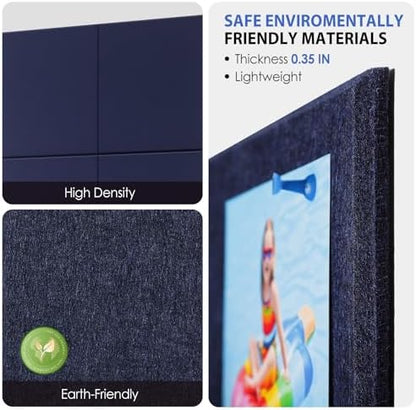 MaxGear Felt Bulletin Board 48" x 36", Dark Blue Felt Wall Tiles Wall Decor