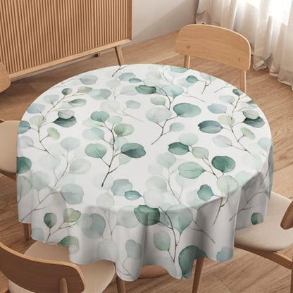Eucalyptus Leaf Tablecloth, Spring Botanical Sage Green Watercolor Floral Plant Branches Print Table Cloth for Home Kitchen Dining Outdoor Patio Wedding Decor, 36x36in