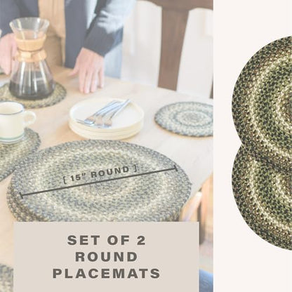 Homespice Pinecone Braided Placemats for Rustic Decor, Round 15" Set of 2