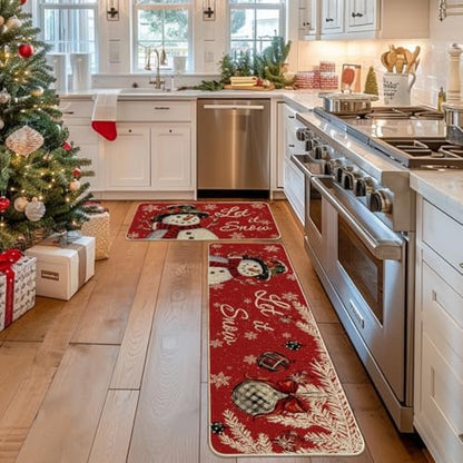 Artoid Mode Snowman Let It Snow Snowflake Christmas Kitchen Mats Set of 2, Winter Home Decor Low-Profile Kitchen Rugs for Floor - 17x29 and 17x59 Inch