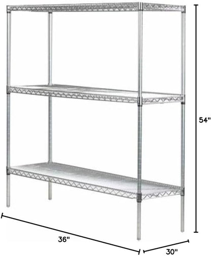 Omega 30" Deep x 36" Wide x 54" High 3 Tier Chrome Starter Shelving Unit
