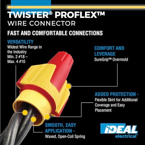 Ideal Electrical Twister Proflex (30-1147P) Red/Yellow Wire Connector - Smooth Twist-On Wire Nuts for 22 to 8 AWG with Comfort SureGrip and Flexible Skirt - Jar of 100