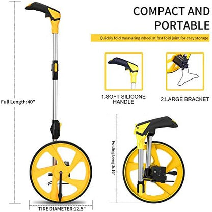 Zozen Measuring Wheel in Feet and Inches, Mechanical/Double Collapsible/One Key to Reset/Kickstand to Keep Stand/Starting Point Arrow and Cloth Carrying Bag, 0-9,999 Ft Measure Wheel. (Pack of 2)