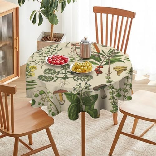 Vintage Botanical Tablecloth, Antique 1900s Mushroom Boho Wildflower Green Herbs Ferns Farmhouse Table Cover for Party Picnic Dinner Decor, 50x50in