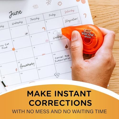 BIC Wite-Out EZ Correct Correction Tape, Tear-Resistant and No Dry Time, 18-Count in White (Pack of 9)