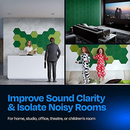 Acoustic Soundproof Wall Panels 12-Pack - 14"X12.1"X0.4" High Density Sound Dampening - Dark Green Hexagon