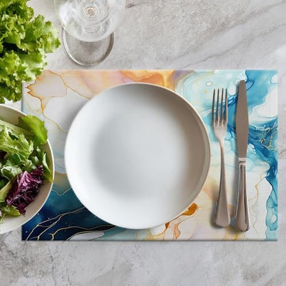 Batmerry Fluid Art with Flowing Lines Linen Placemats Set of 6, Abstract Colorful Washable Table Mats for Kitchen Table Thickened Heat Insulation Dining Set Indoor Outdoor 12X18 in