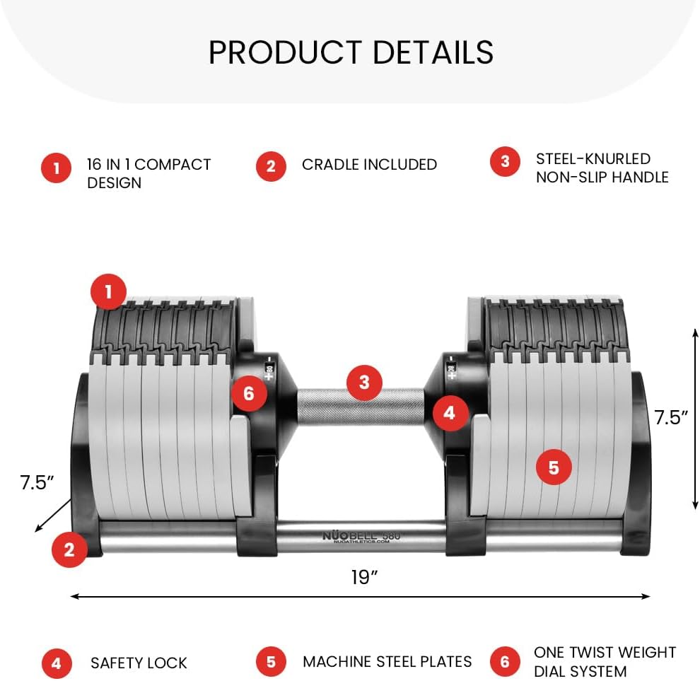 NUOBELL Adjustable Dumbbells 5-80 lbs: Replace 16 Sets, Ideal for Home Gym Weight Bench & Press