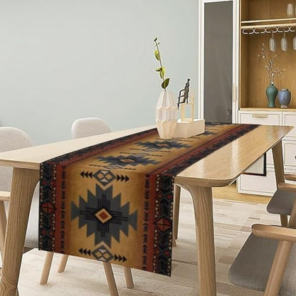 Aztec Table Runner, Southwestern Ethnic Geometric Triditional Table Runner Table Setting Decor for Kitchen Garden Farmhouse Party Holiday Dinner Home, 13x108 Inch