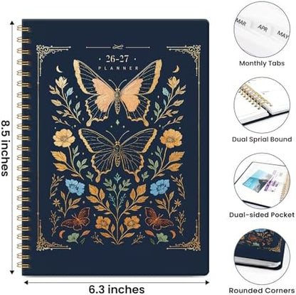 Planner 2026-2027, A5 (6.3" x 8.5") Hardcover Weekly & Monthly Planner July 2026 - June 2027 with Monthly Tabs, Academic Planner for School, Work and Office, Golden Butterfly