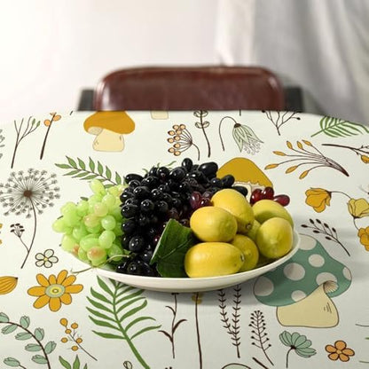 Wild Mushroom Tablecloth, Vintage Botanical Rustic Wildflower Herbs Plants Green Mushroom Table Cloth for Farmhouse Kitchen Dinning Room Picnic Parties Home Decor 55x75in
