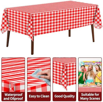 CXPSINC 54 Inch X 100 Feet Plastic Table Cover Roll Disposable Tablecloth with Slide Cutter for All Type/Shape Tables | Party, Banquet, Birthdays, Weddings(Red Checkered, 100 Feet)