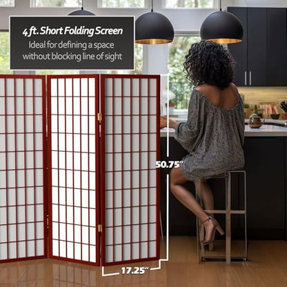 4 ft. Short Window Pane Shoji Screen - Rosewood - 4 Panels