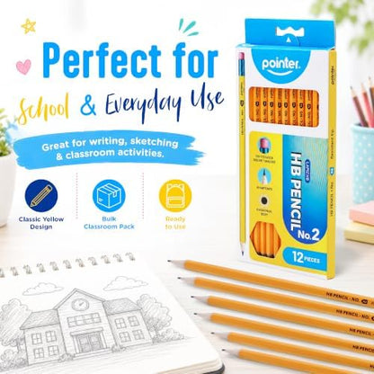 Pointer No. 2 HB Pencils Presharpened HB Wood-Cased Soft Erasers 144 Pack