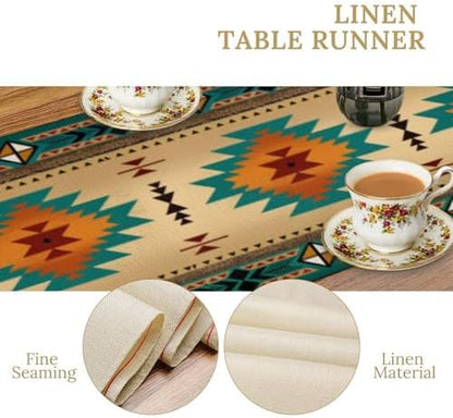 Aztec Southwest Table Runner, Ethnic Style Design Geometric Triditional Kitchen Table Runners Table Setting Decor for Garden Farmhouse Wedding Party Holiday Dinner Home, 13x108 Inch