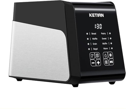 Touchscreen Toaster 2 Slice, KETIAN Bagel English Muffins Toast Pastry Waffles Grain Sweet Bread Toaster, Extra Wide Slots Single Slot Toasting Automatic Lifting, 1400w (Black)