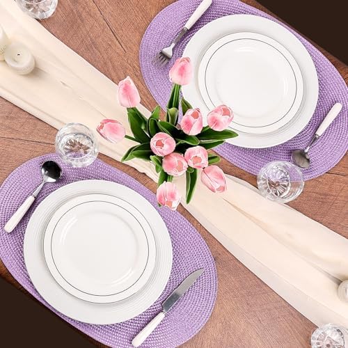 AHHFSMEI Placemats Set of 4 for Dining Table Washable Woven Non-Slip 18x12 inches Placemat Heat-Resistant Durable Table Mats for Dining Table Easy to Clean(Lavender Purple 4)