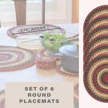 Homespice Highland Braided Placemats for Cabin Decor, Round 15" Set of 6