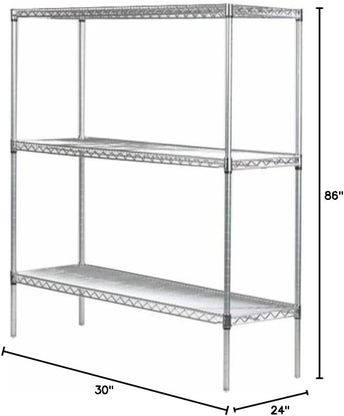 Omega 24" Deep x 30" Wide x 86" High 3 Tier Chrome Starter Shelving Unit