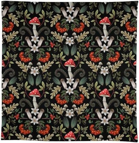 Autumn Mushroom Tablecloth, Rustic Vintage Farmhouse Mushrooms Fern Berries Leaves Botanical Print Table Cover for Outdoor Party Picnic Kitchen Dinning Table Decor 55x55in