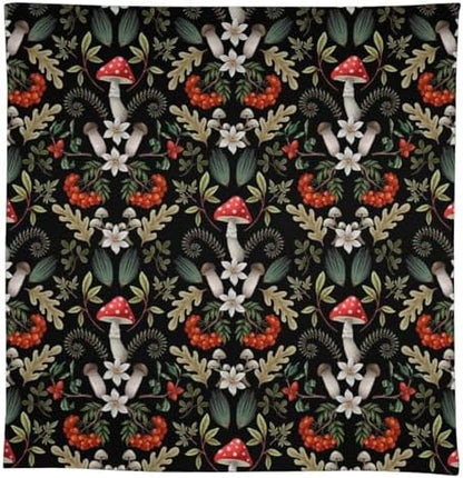 Autumn Mushroom Tablecloth, Rustic Vintage Farmhouse Mushrooms Fern Berries Leaves Botanical Print Table Cover for Outdoor Party Picnic Kitchen Dinning Table Decor 55x55in