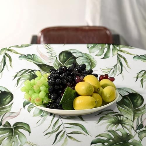 Green Tropical Leaves Tablecloth, Watercolor Jungle Plam Leaves Floral Botanical Print Farmhouse Holiday Tablecloths for Home Kitchen Party Dinner Decor 55x55in