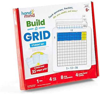 hand2mind Build-A-Grid, Dry Erase Multiplication, 3rd Grade Math, Multiplication Manipulatives, Fraction Manipulatives, Multiplication Game, Montessori Math, Homeschool Supplies (Set of 4)