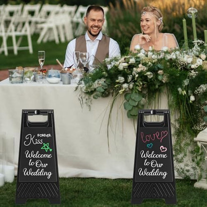 2 Pack a Frame Sandwich Board Sign with Dry Erase Surface, 24 x 12 Inch Double Sided Sidewalk Sign Chalkboard Easel Heavy Duty Plastic Dry Erase Poster Board for Outdoor Restaurant Cafe Menu (Black)
