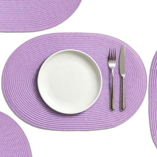 AHHFSMEI Placemats Set of 4 for Dining Table Washable Woven Non-Slip 18x12 inches Placemat Heat-Resistant Durable Table Mats for Dining Table Easy to Clean(Lavender Purple 4)