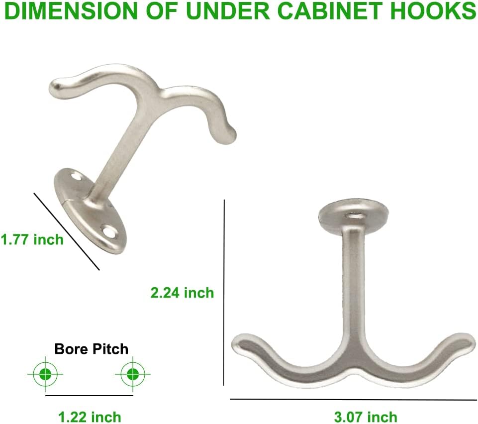 10 Pcs Zinc Alloy Ceiling Double Hook Cabinet Wardrobe Coat Towel Hat Hook Hooks Under Cabinet Shelf (Matte Silver)