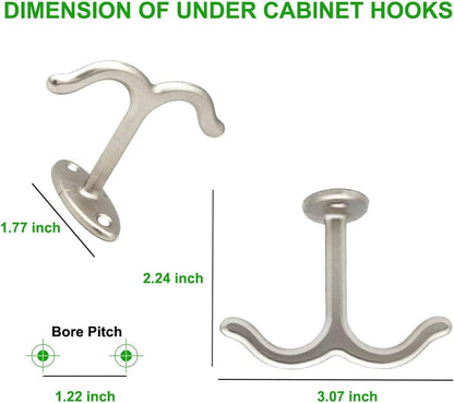 10 Pcs Zinc Alloy Ceiling Double Hook Cabinet Wardrobe Coat Towel Hat Hook Hooks Under Cabinet Shelf (Matte Silver)