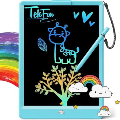 TEKFUN LCD Writing Tablet for Kids, 10-inch Coloring Drawing Pad, Mess Free Doodle Board, Airplane Travel Toys for Boys and Toddlers, Road Trip Essentials, Gifts for 3 4 5 6 7 8 Year Old Girls(Blue)