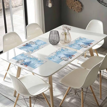 Christmas Gnome Placemats Set of 4, Winter Merry Christmas Tree Balls Heat Resistant Washable Table Place Mats Blue Cotton Table Linens Party Holiday Decor for Kitchen Dining Outdoor Indoor