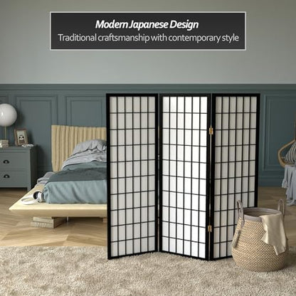 4 ft. Short Window Pane Shoji Screen - Black - 3 Panels