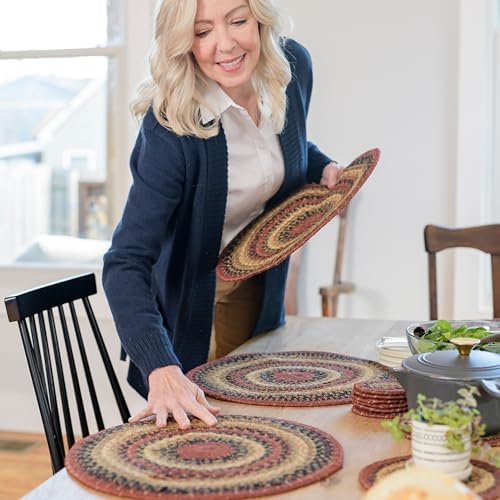 Homespice Highland Braided Placemats for Cabin Decor, Round 15" Set of 6