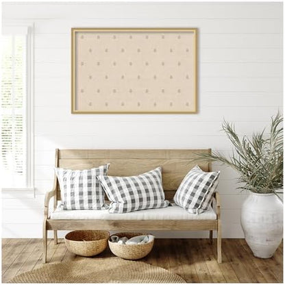 Kate and Laurel Framed Fabric Pinboard 38 x 26, Beige Botanical Block Print Printed Linen Classic Bulletin Board for Use as a Vision Board or Wall Organization, Florence Gold Frame