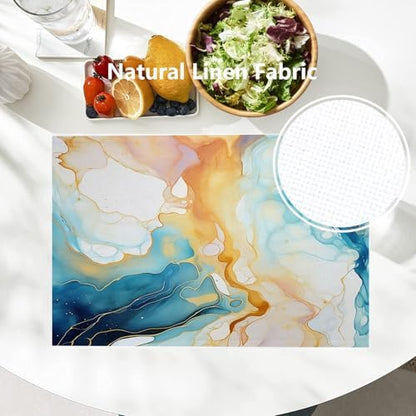Batmerry Fluid Art with Flowing Lines Placemats, Abstract Colorful Washable Linen Table Mats for Kitchen Table Double Insulation Decor Dining Set Indoor Outdoor 12X18 in Set of 4