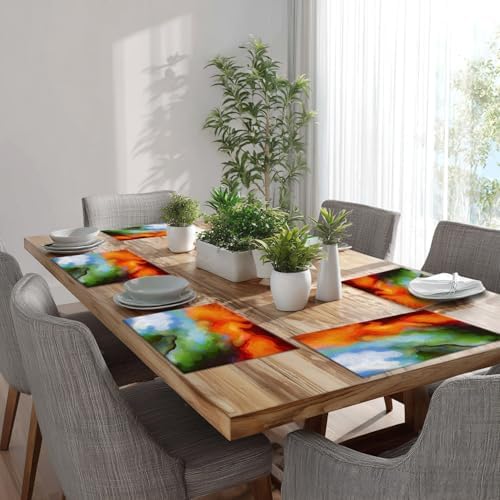 Batmerry Colorful Bright Oil Painting Placemats, Multicolor Psychedelic Washable Linen Table Mats for Kitchen Table Double Insulation Decor Dining Set Indoor Outdoor 12X18 in Set of 6