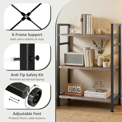 3 Tier Bookshelf, Free Standing Bookcase with Open Storage Shelves