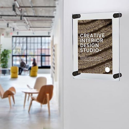 Azar Displays 105508-BLK Acrylic Floating Double Panel Wall Frame,11" x 17" Graphic Size, Overall Frame Size: 15" x 21", Black