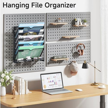 Lavatino 6-Tier Hanging File Organizer, Wall Mount File Holder for Mails Folders Papers Magazine Organization, Vertical Document Organizer for Office Home - Black