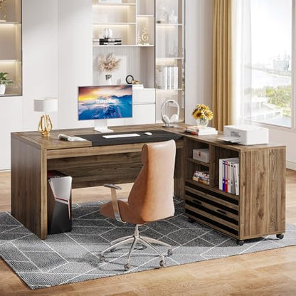 Tribesigns 62.2" L-Shaped Executive Desk with Mobile File Cabinet