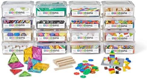 hand2mind STEM Bins Comprehensive Set by Brooke Brown, STEM Bins for Classroom, STEM Manipulatives for Elementary, STEM Activities, Kids Engineering Building Kits, Science Teacher Supplies (Set of 16)