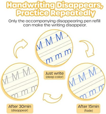 Large Magic Grooved Practice Copybook 5 Pack with Pens, Reusable Children's Magic Copybooks, Magical Handwriting Workbooks Number Letter Tracing for Kids Age 3-8 Kindergarten Preschool Calligraphy